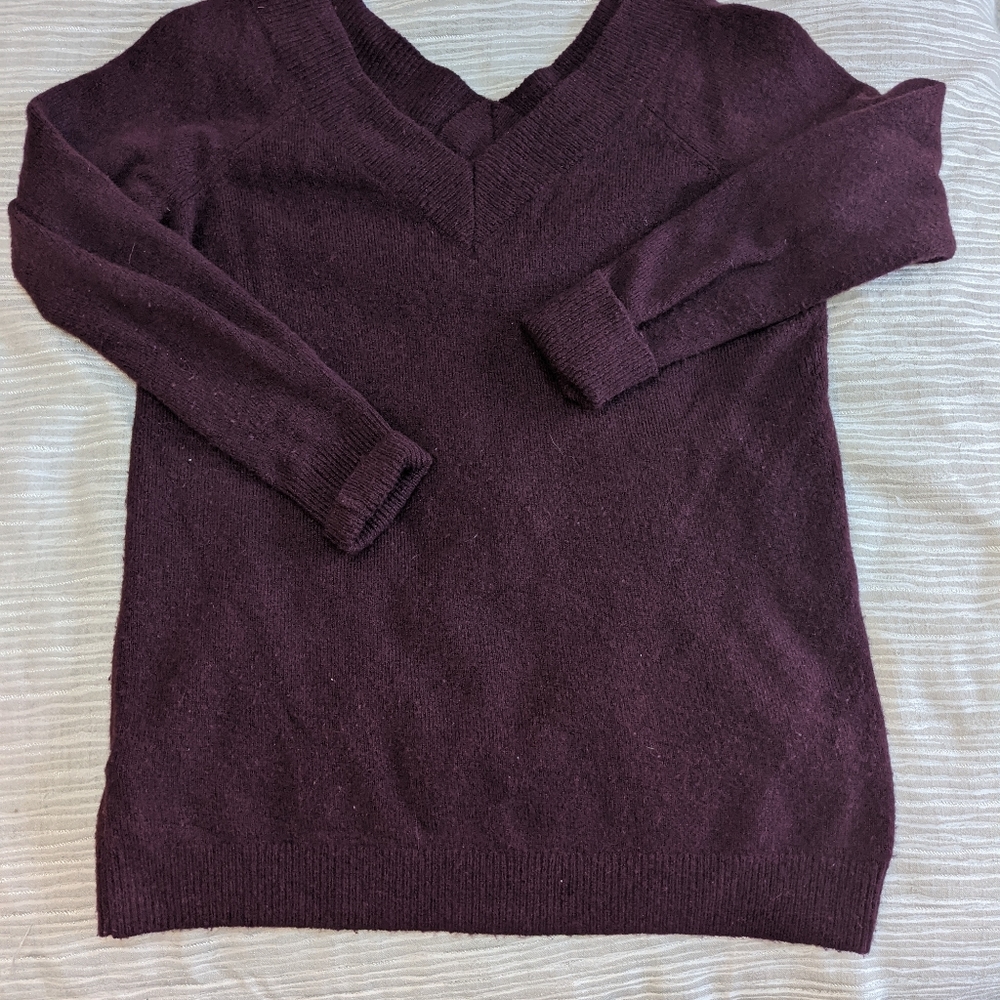 Loft burgundy tunic deep V sweater
